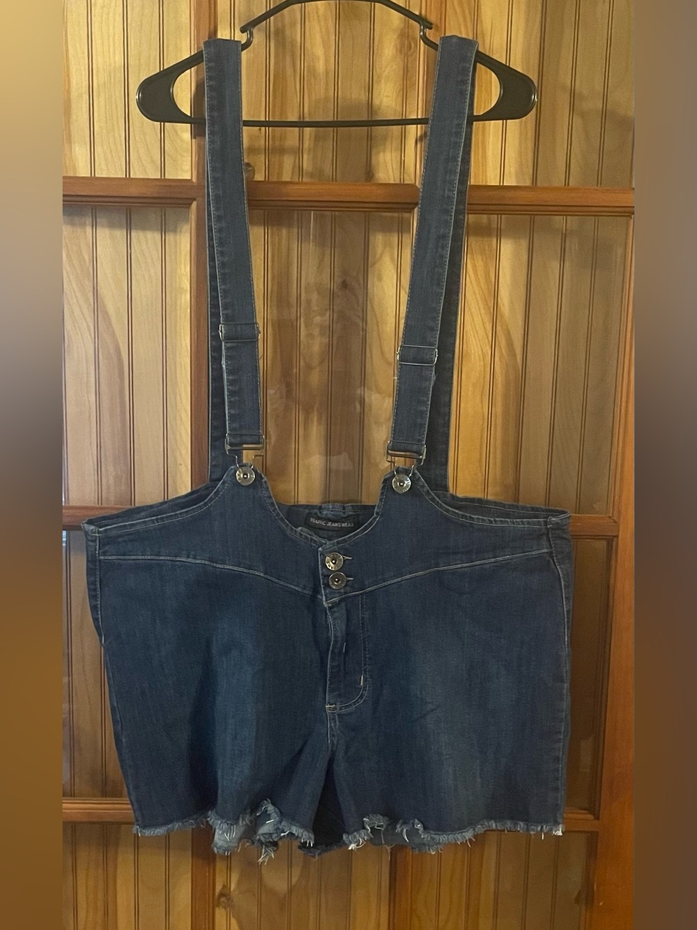 Denim Suspender Shorts - Dark Blue Overalls Style